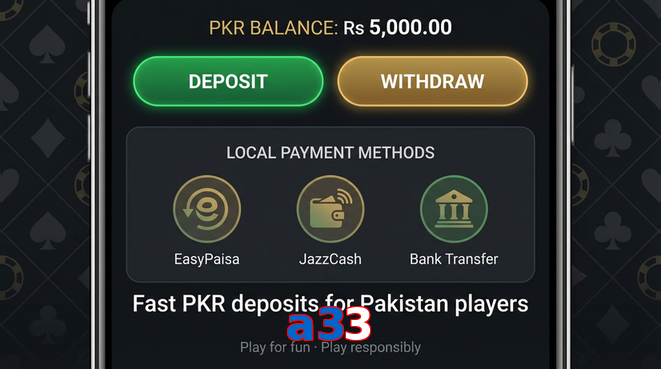 Deposit and withdrawal screen with PKR methods